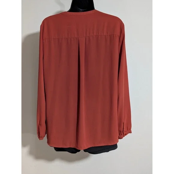 Adrianna Papell Blouse V-Neck Long Sleeve Casual Top Red Orange Size Medium - Picture 3 of 5